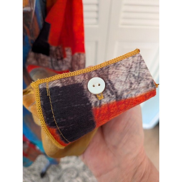 Feratelli Jacket Blouse Womens M Gold Blue Graphic Art to Wear Lagenlook Hi Low - Picture 6 of 13